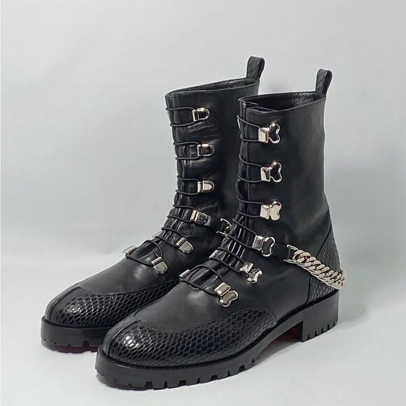 Christian Louboutin Horse Chain-Trimmed Leather Combat Boots size 37 - Picture 3 of 14